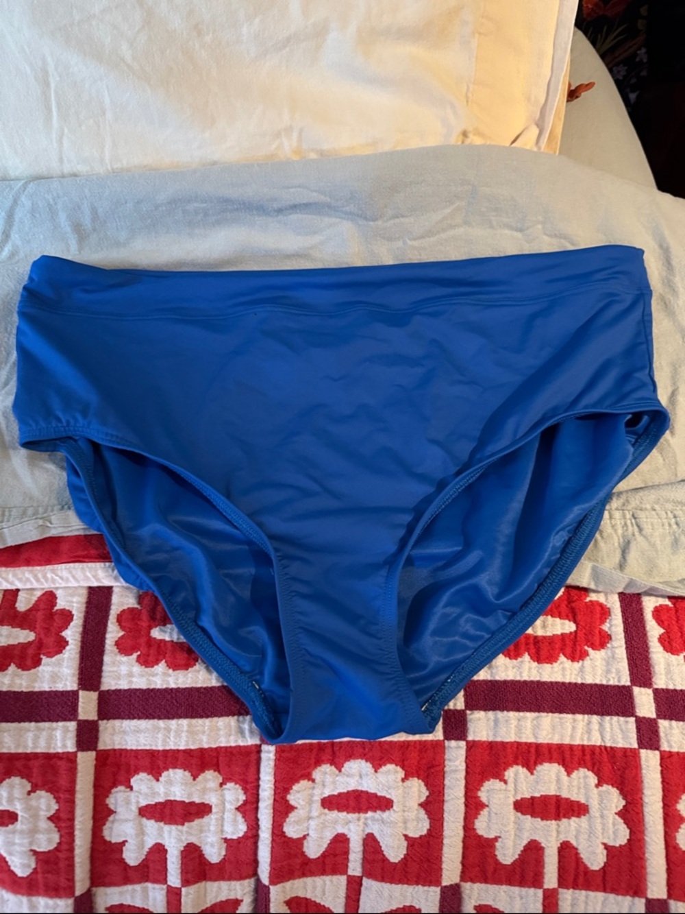 Lands' End Solid Blue High-Waist Swim Brief